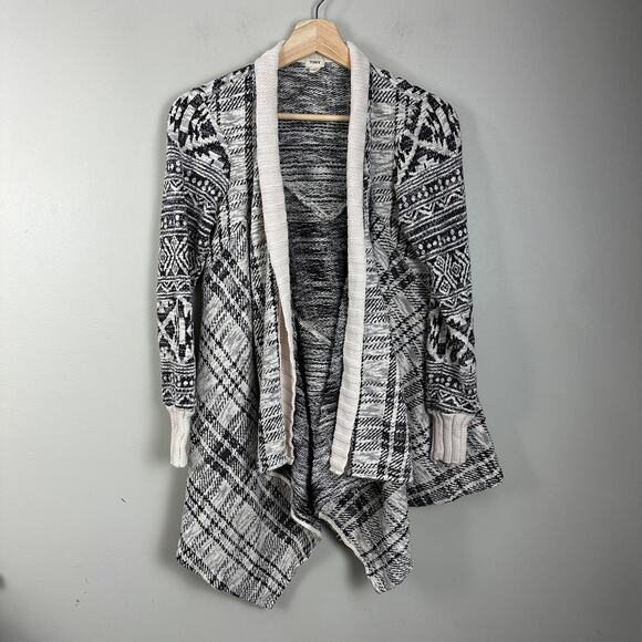 Anthropologie Tiny Marzine Black White Open Front Drape Cardigan Sweater S Small - Picture 2 of 8